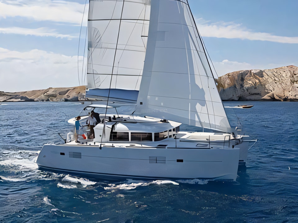 Exterior overview of Lagoon 40 catamaran for charter from Pomer ACI Marina in the Istria / Kvarner sailing area Croatia