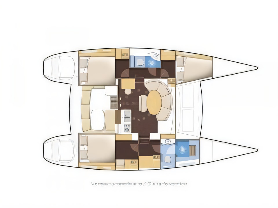 Layout of Lagoon 40 catamaran with 3 cabins Croatia yacht charter