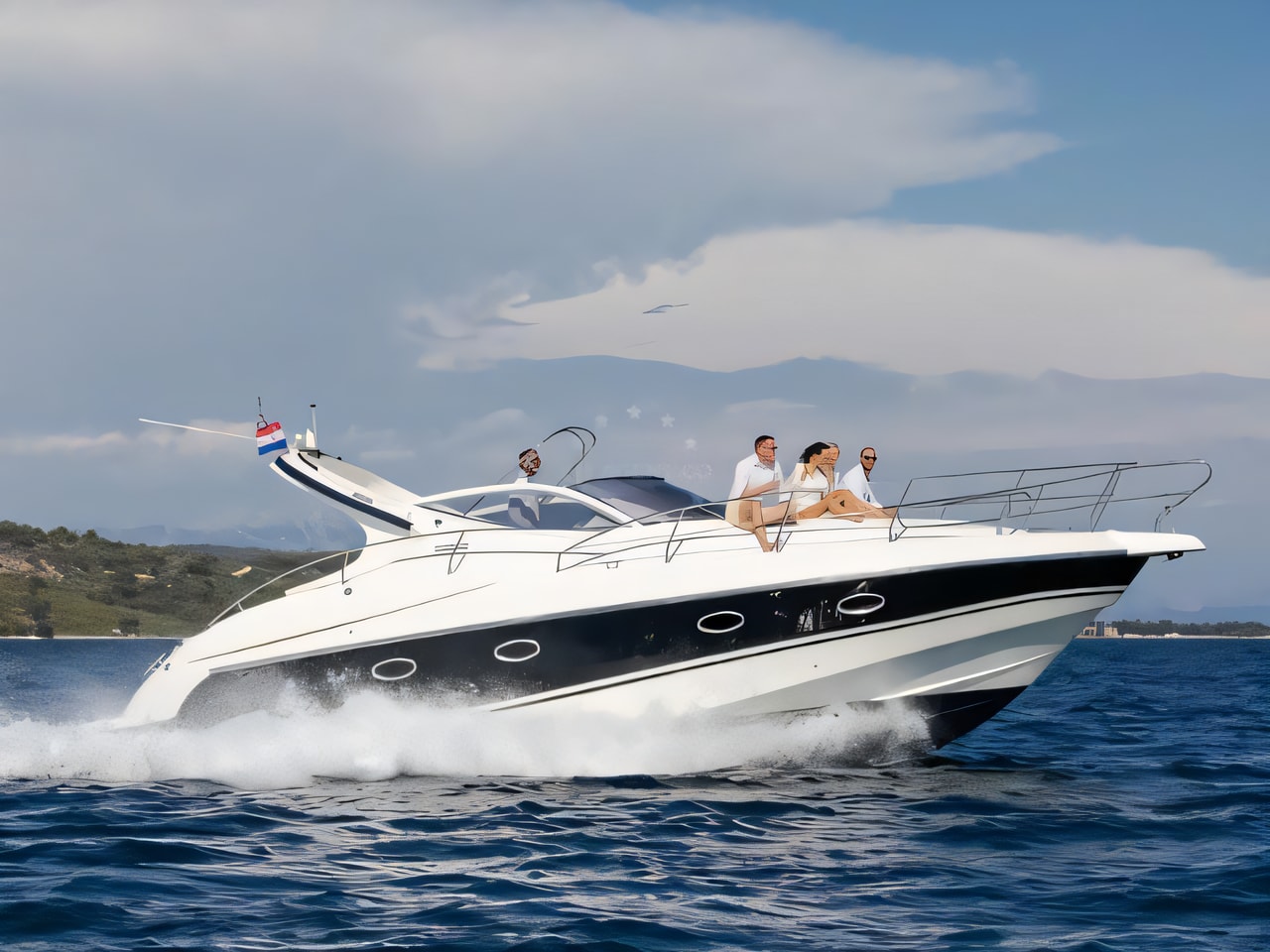 Exterior overview of Salpa 38.5 motor boat for charter from Split ACI Marina in the Split sailing area Croatia