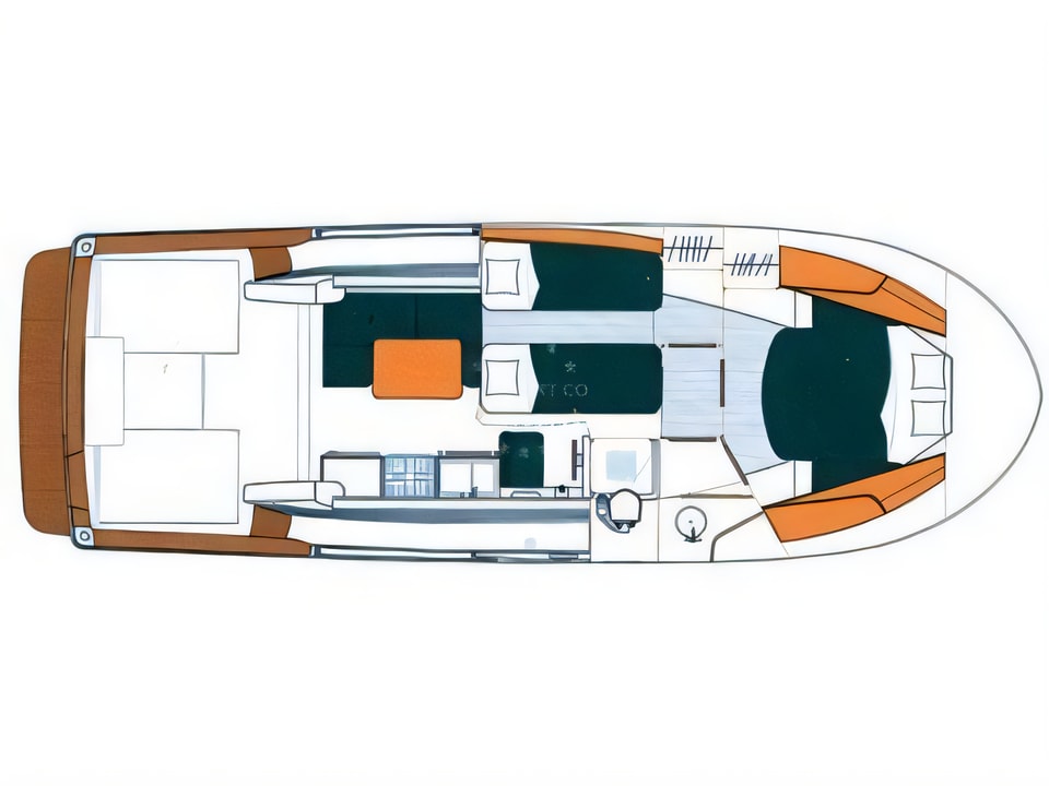 Layout of Antares 10.80 motor boat with 2 cabins Croatia yacht charter