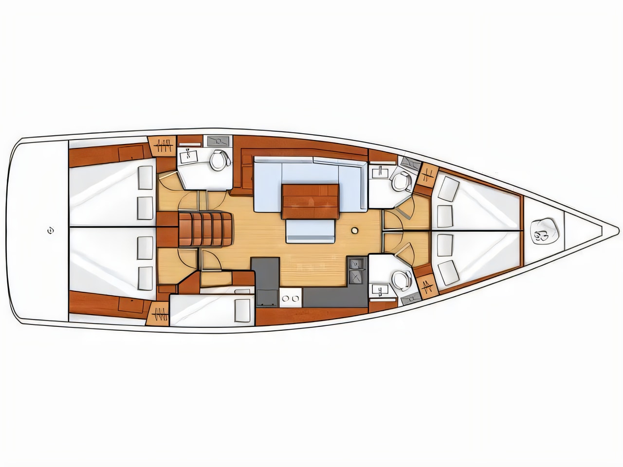 Interior of Oceanis 48 sail boat with 5 cabins Croatia yacht charter