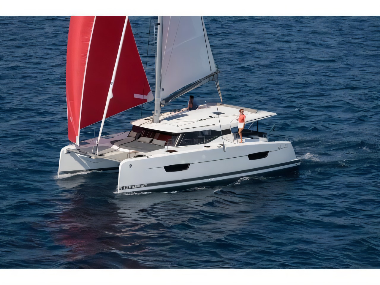 Exterior overview of Isla 40 catamaran for charter from Seget Donji Marina Baotic in the Split sailing area Croatia
