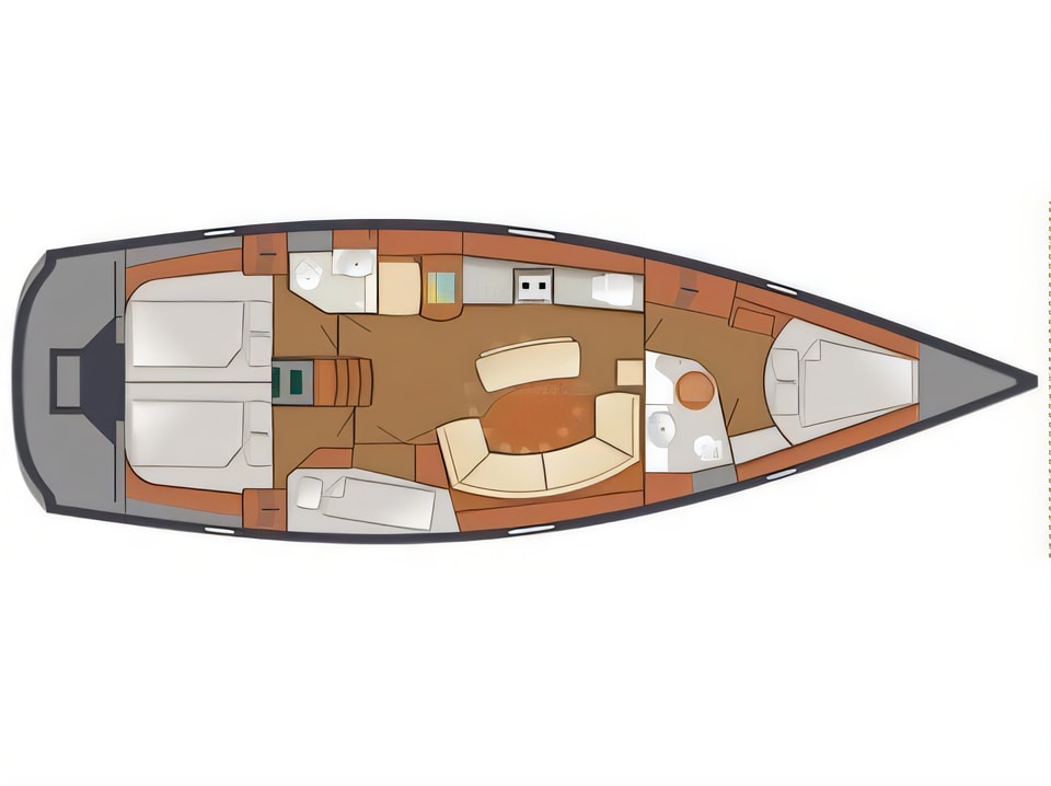 Layout of Delphia 47-4 sail boat with 4 cabins Croatia yacht charter
