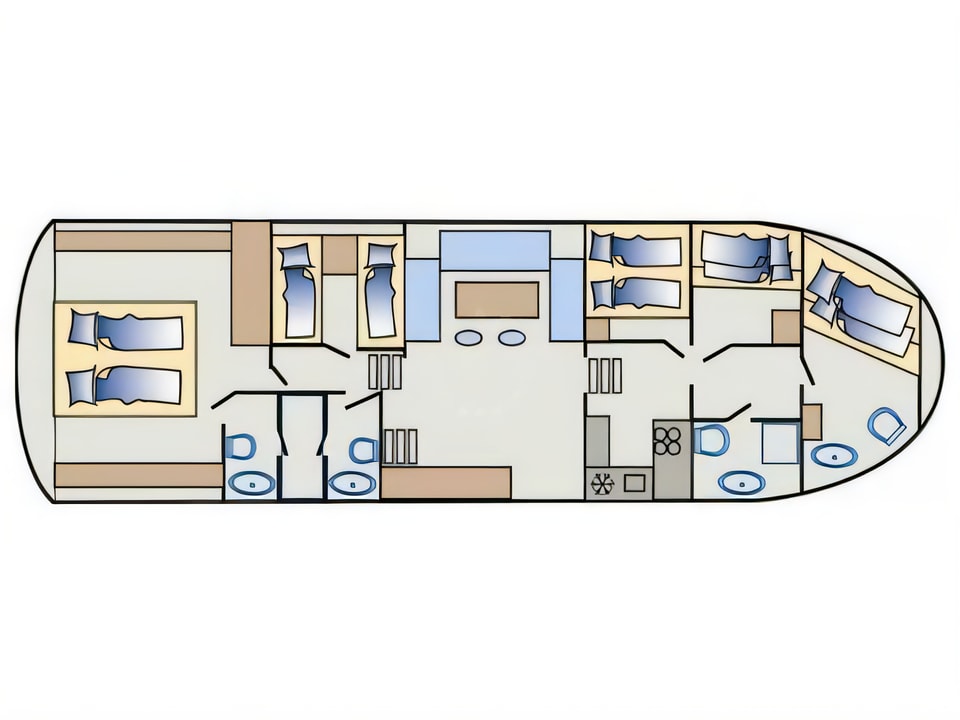 Layout of Staryacht 1940 motoryacht with 5 cabins Croatia yacht charter