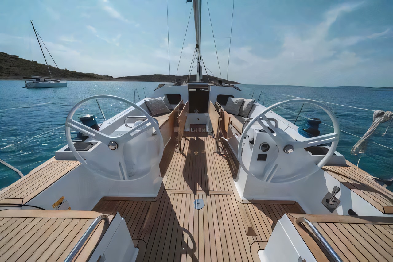 Exterior overview of Elan Impression 45.1 sail boat for charter from Krk Marina Punat in the Istria / Kvarner sailing area Croatia