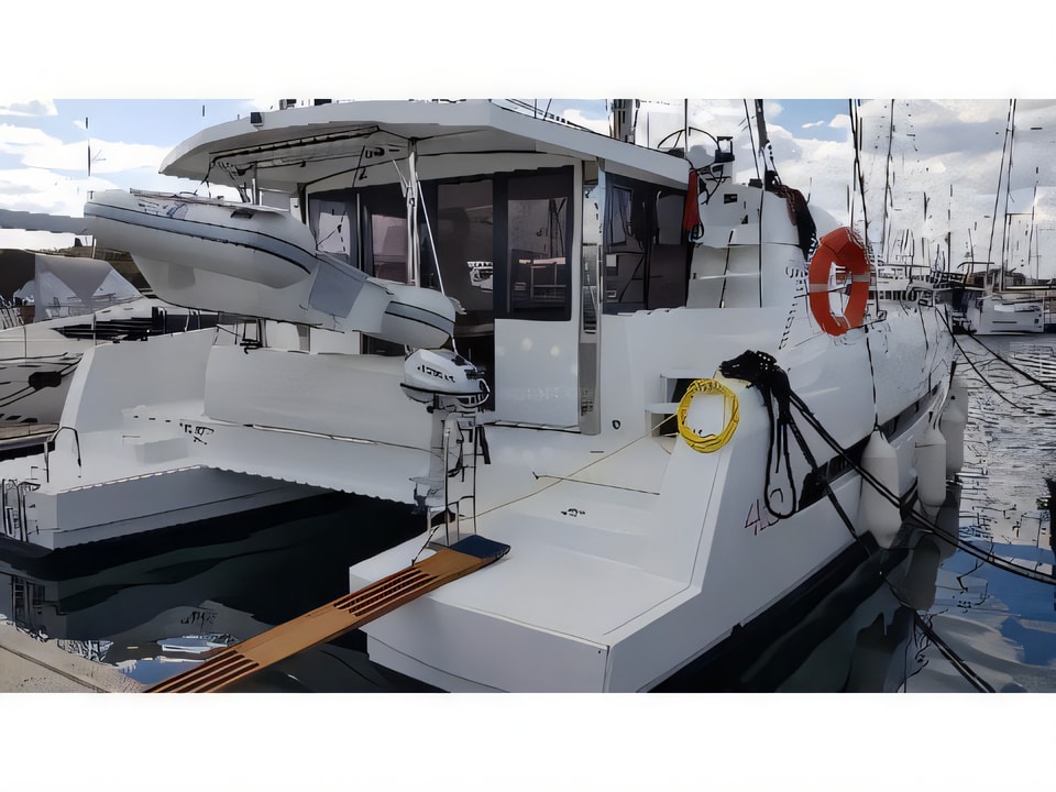 Exterior overview of Bali 4.0 catamaran for charter from Sibenik Marina Mandalina in the Sibenik sailing area Croatia
