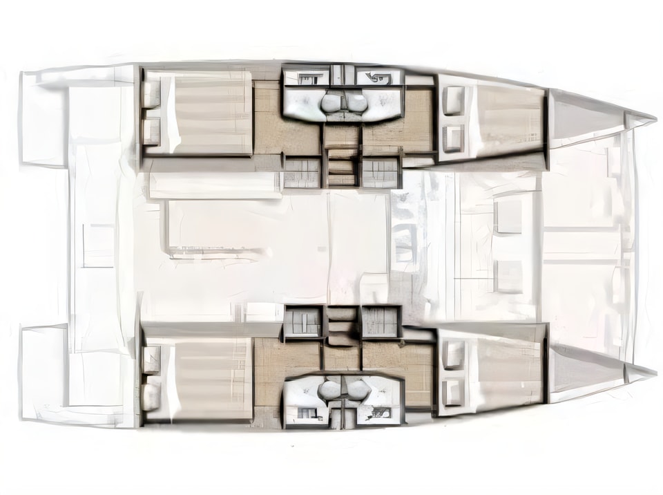 Layout of Bali 4.0 catamaran with 5 cabins Croatia yacht charter