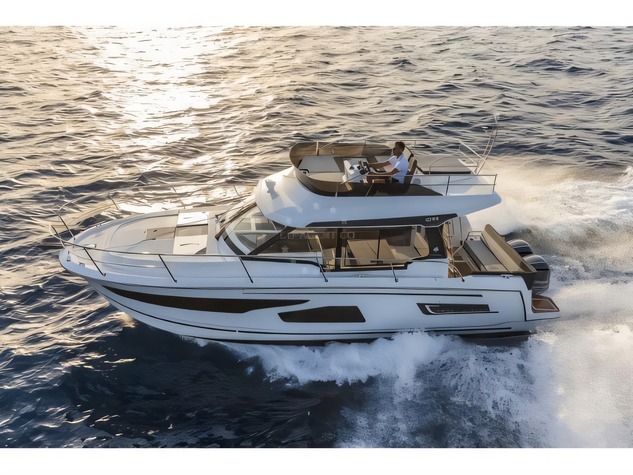 Exterior overview of Jeanneau Merry Fisher 1095 FLY motor boat for charter from Trogir ACI Marina in the Split sailing area Croatia