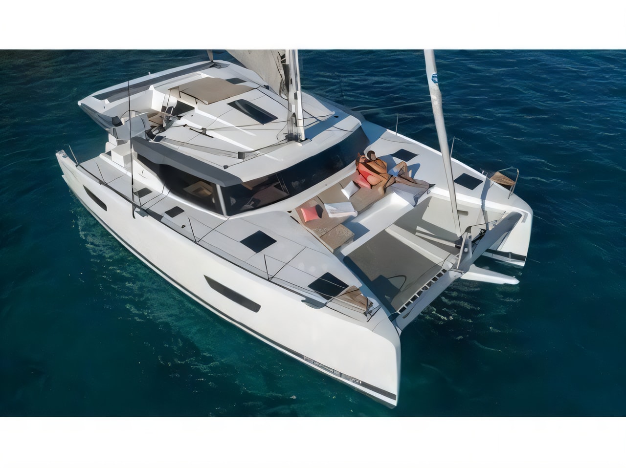 Exterior overview of Astrea 42 catamaran for charter from Rogoznica Marina Frapa in the Split sailing area Croatia