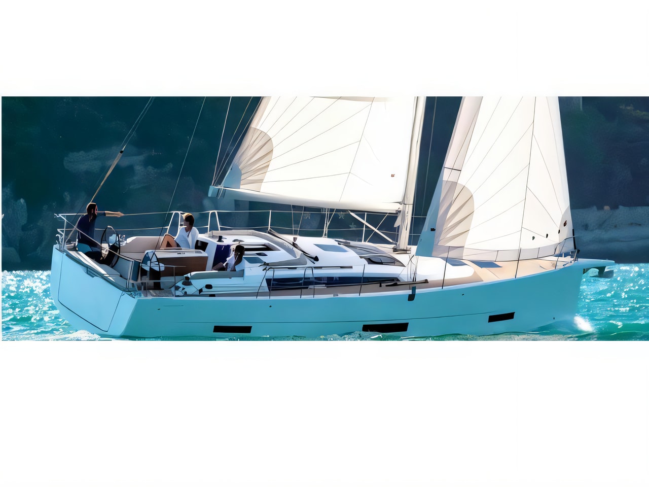 Exterior overview of Dufour 390 Grand Large sail boat for charter from Pula Tehnomont Marina Veruda in the Istria / Kvarner sailing area Croatia