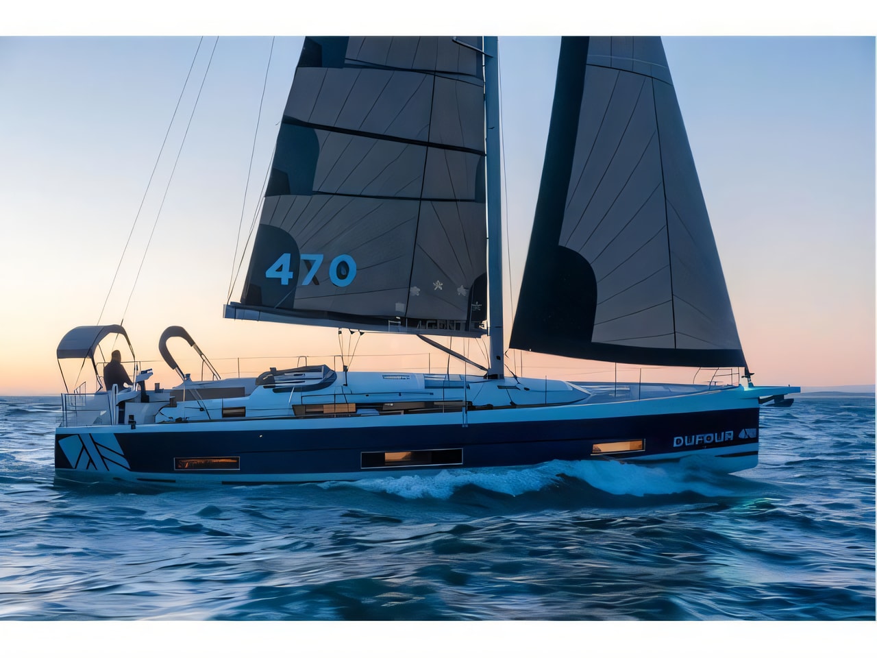 Exterior overview of Dufour 470 sail boat for charter from Krk Marina Punat in the Istria / Kvarner sailing area Croatia