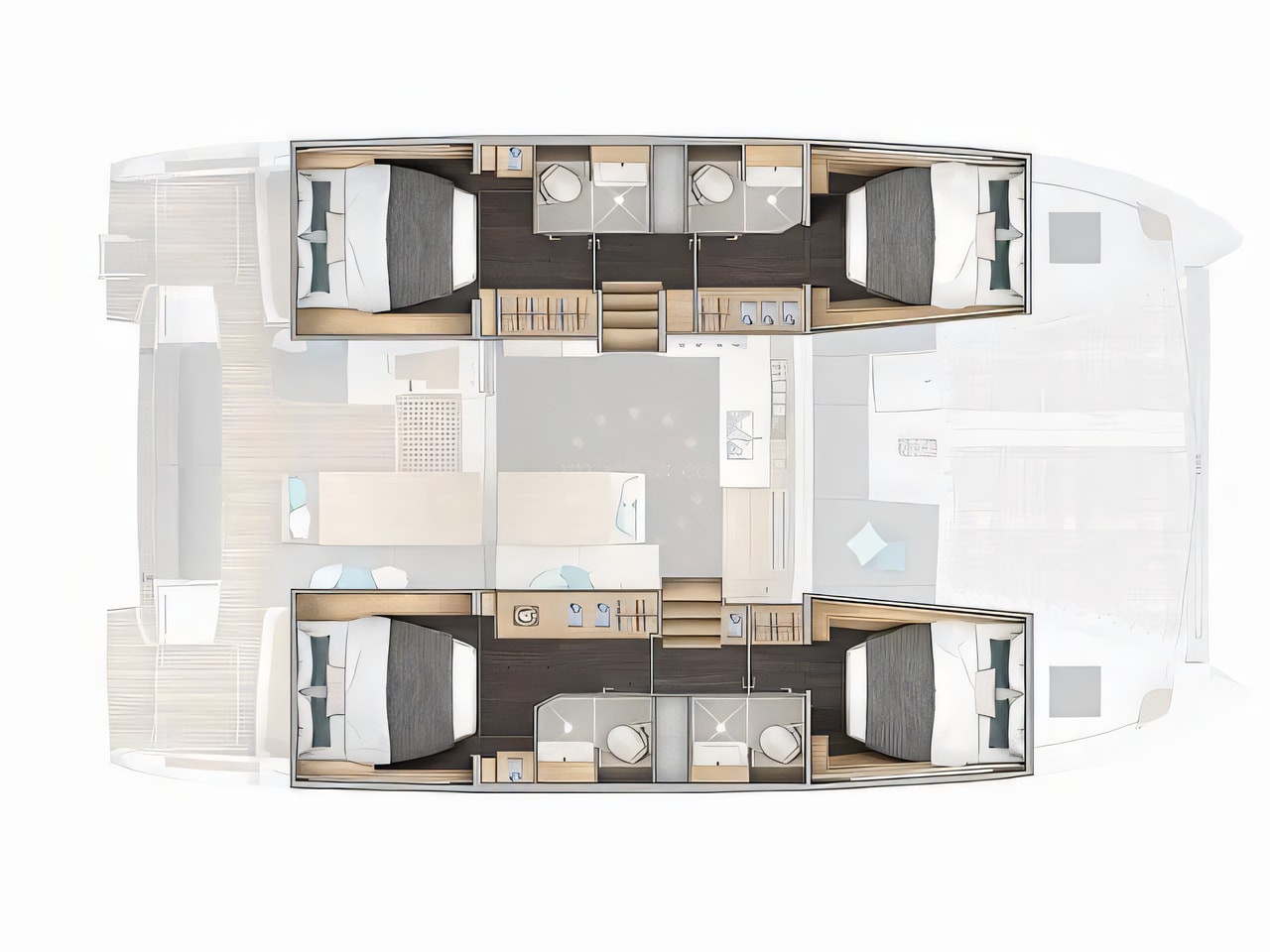 Interior of Lagoon 43 catamaran with 6 cabins Croatia yacht charter