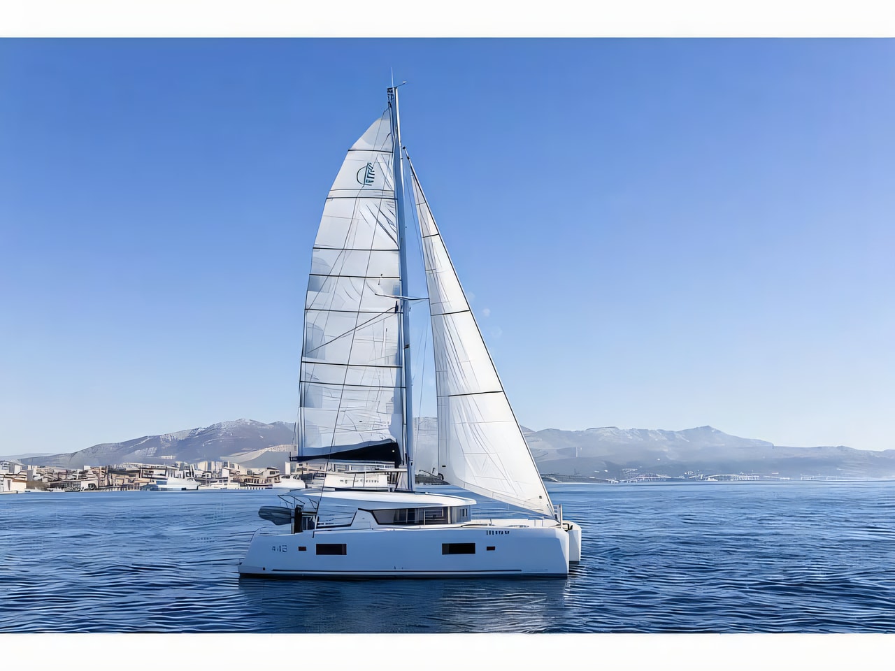 Exterior overview of Lagoon 42 Millenium catamaran for charter from Split Port in the Split sailing area Croatia
