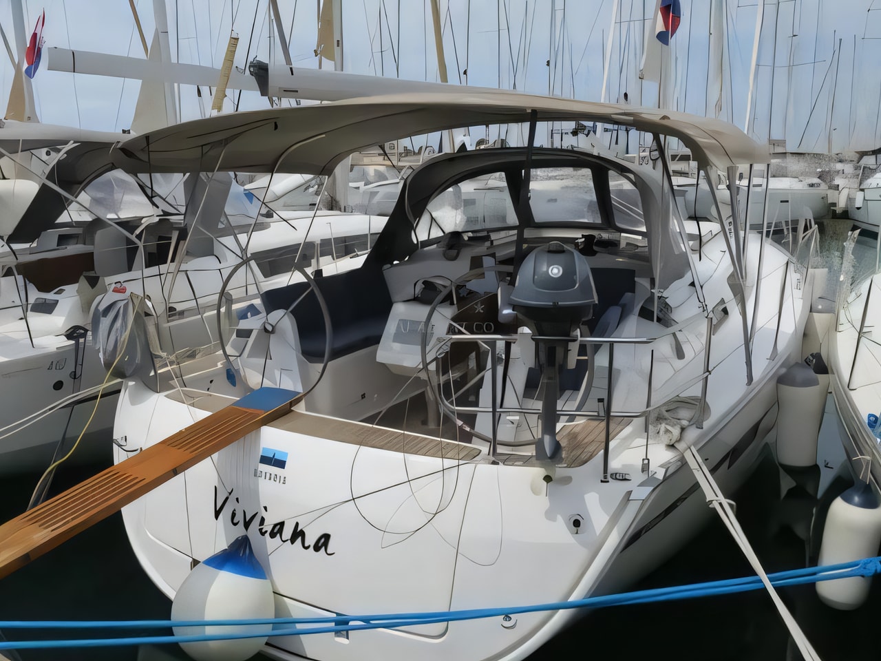 Exterior overview of Bavaria 37 sail boat for charter from Zadar Marina Zadar in the Zadar sailing area Croatia