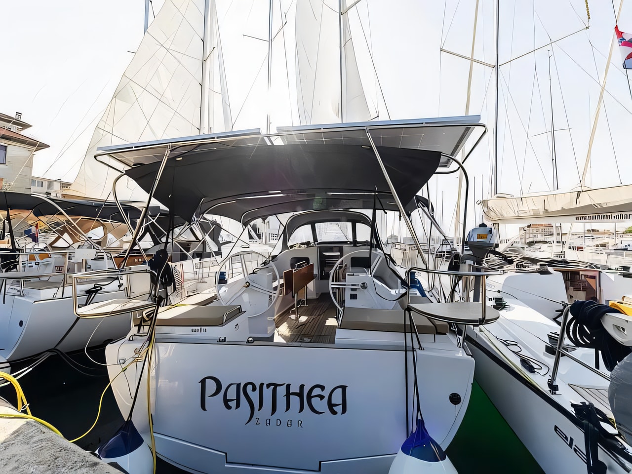 Exterior overview of Elan Impression 45.1 2022 sail boat for charter from Zadar Marina Zadar in the Zadar sailing area Croatia