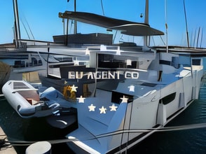 Exterior overview of Elba 45 catamaran for charter from Sukosan Marina Dalmacija in the Zadar sailing area Croatia