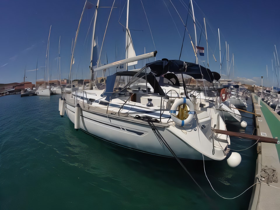 Exterior overview of Bavaria 50 sail boat for charter from Vodice ACI Marina in the Sibenik sailing area Croatia