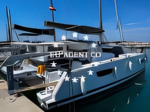 Exterior overview of Astrea 42 catamaran for charter from Sukosan Marina Dalmacija in the Zadar sailing area Croatia