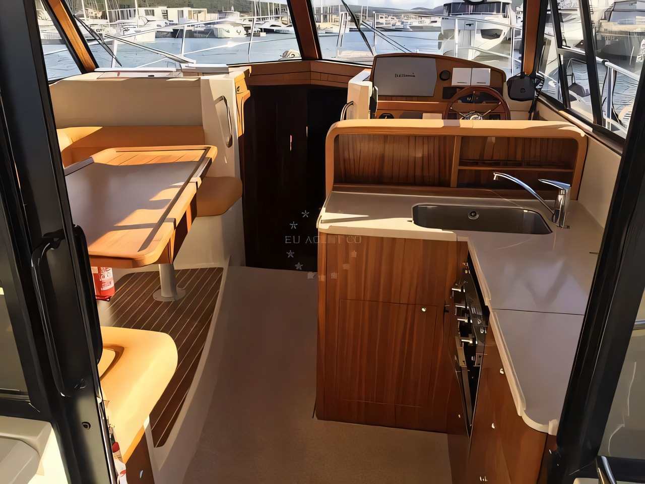 Layout of Adriana 44 motor boat with 3 cabins Croatia yacht charter