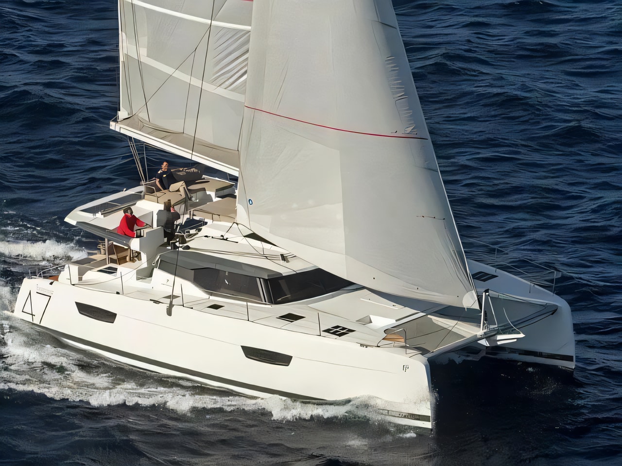 Exterior overview of Saona 47 catamaran for charter from Adriatic Croatia