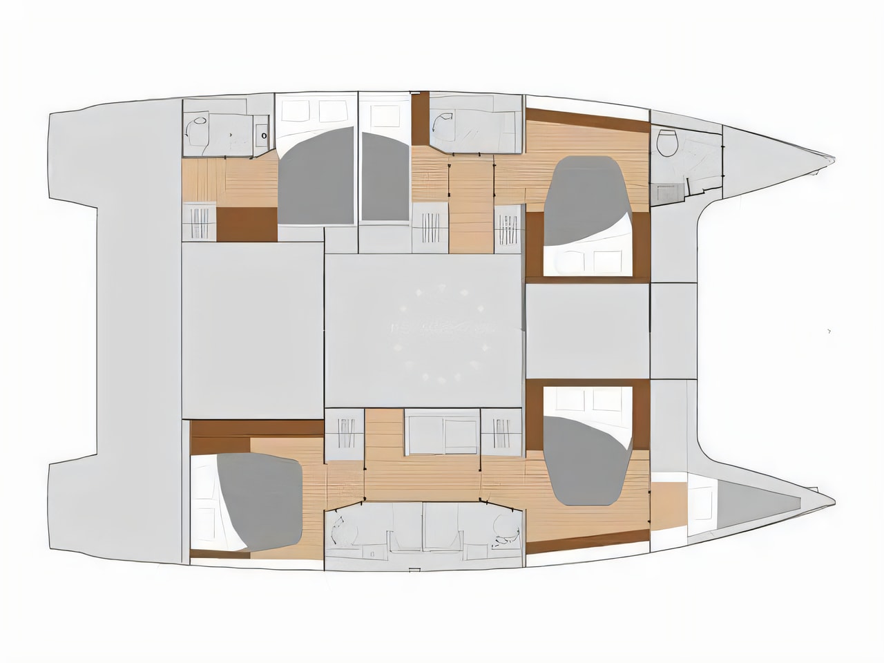 Interior of Saona 47 catamaran with 6 cabins Croatia yacht charter