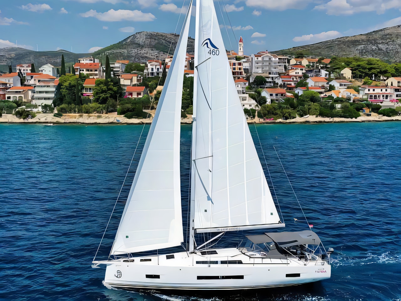 Exterior overview of Hanse 460 sail boat for charter from Seget Donji Marina Baotic in the Split sailing area Croatia