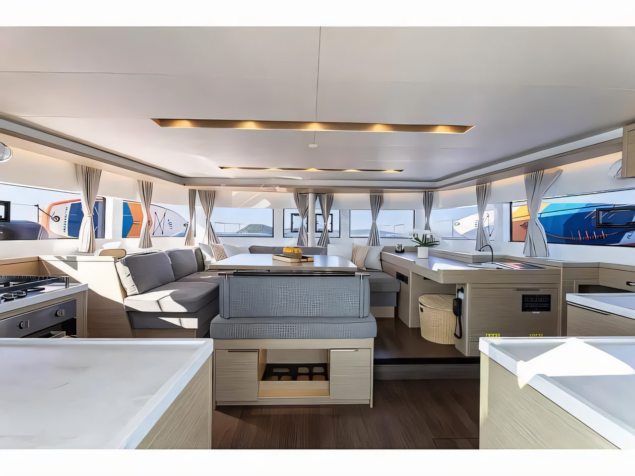 Layout of Lagoon 51 catamaran with 7 cabins Croatia yacht charter
