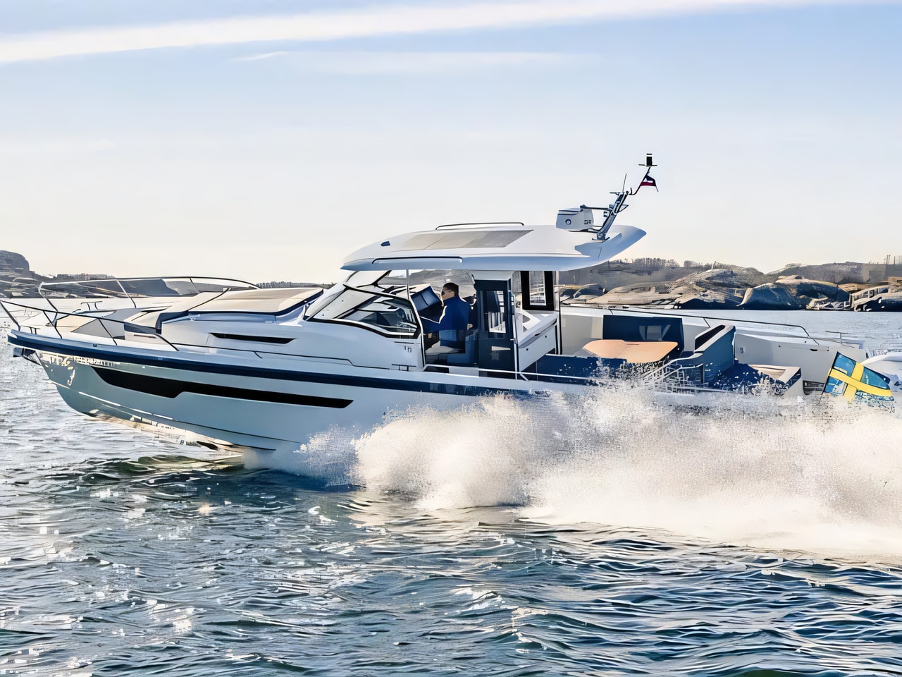 Exterior overview of Nimbus Tender T11 motoryacht for charter from Pirovac in the Sibenik sailing area Croatia