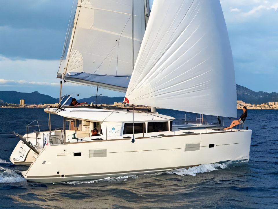 Exterior overview of Lagoon 400 catamaran for charter from Sibenik Marina Mandalina in the Sibenik sailing area Croatia
