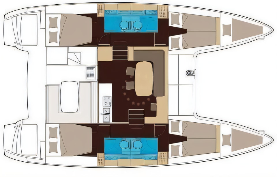 Layout of Lagoon 400 catamaran with 6 cabins Croatia yacht charter