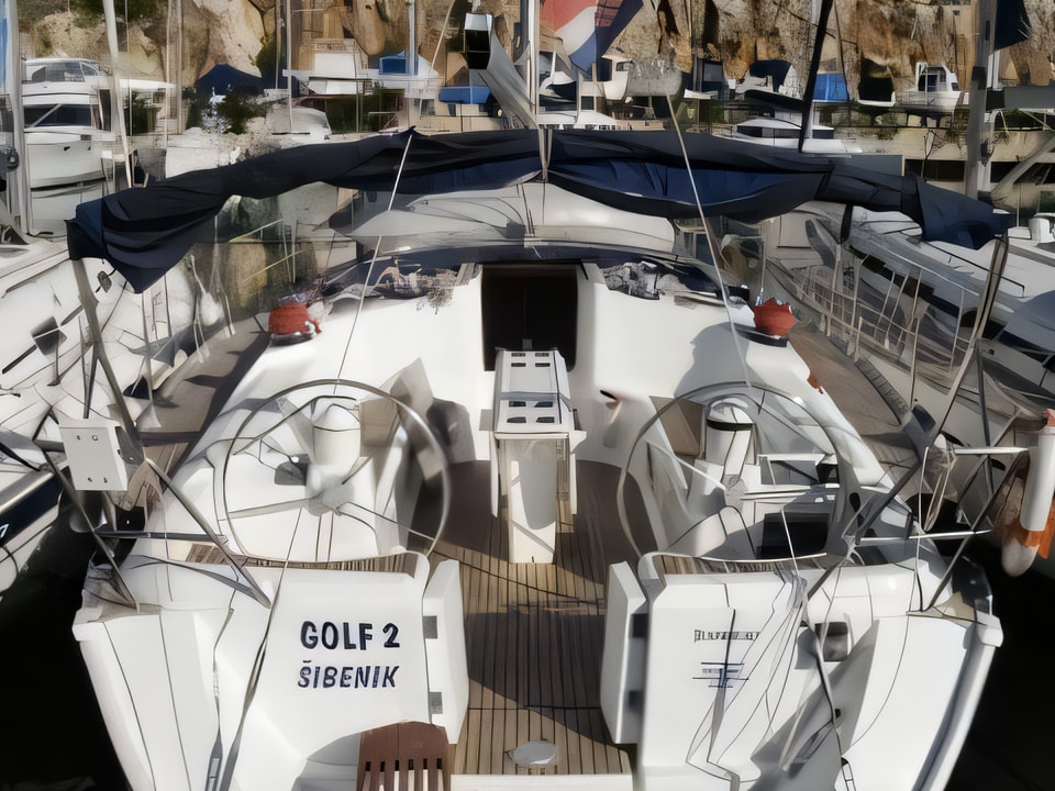Exterior overview of Sun Odyssey 45.2 sail boat for charter from Vodice ACI Marina in the Sibenik sailing area Croatia