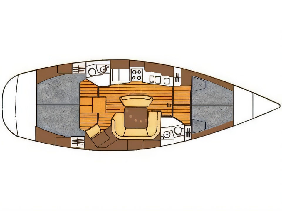 Layout of Sun Odyssey 45.2 sail boat with 4 cabins Croatia yacht charter