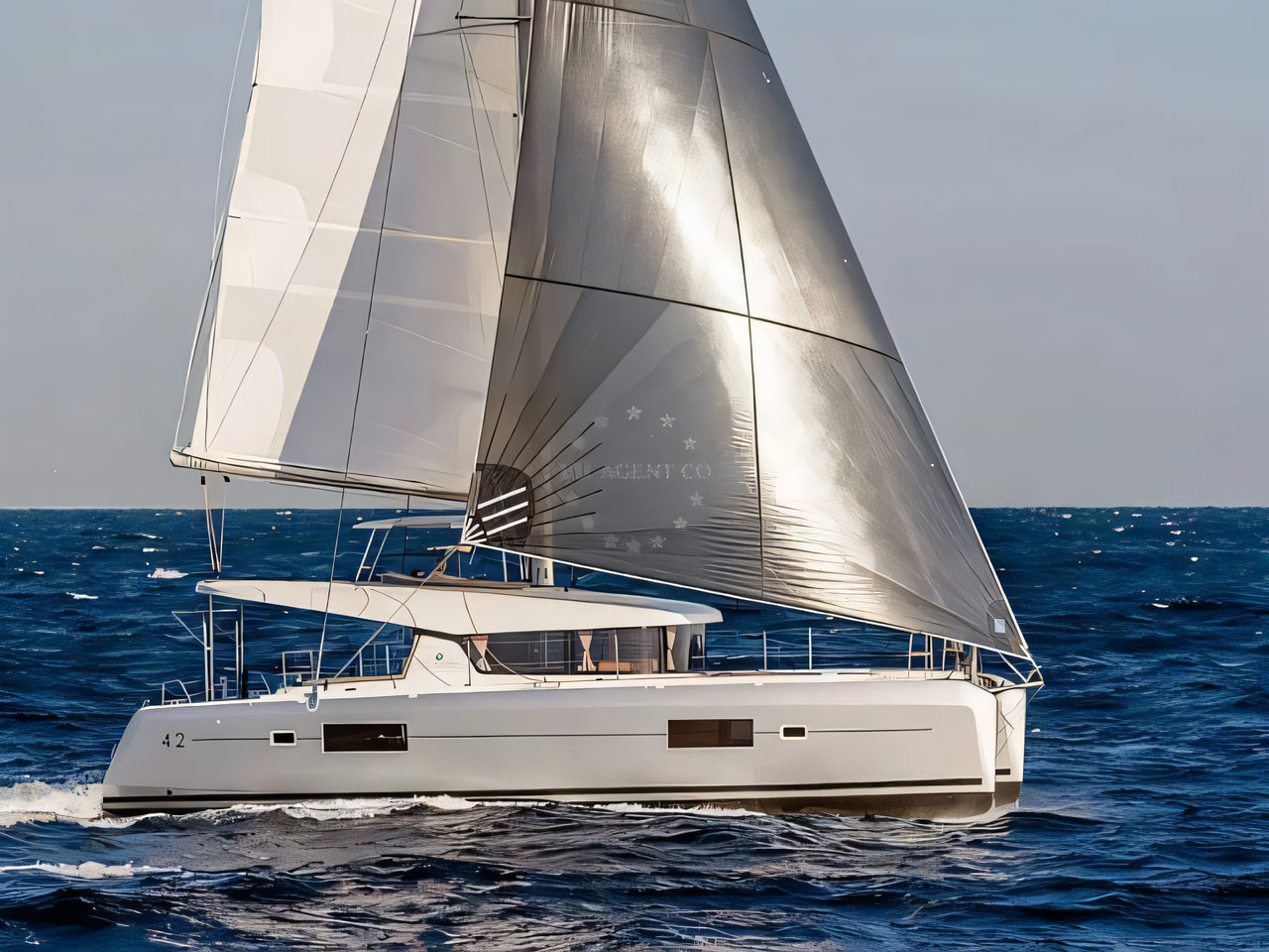 Exterior overview of Lagoon 42 Fly catamaran for charter from Seget Donji Marina Baotic in the Split sailing area Croatia