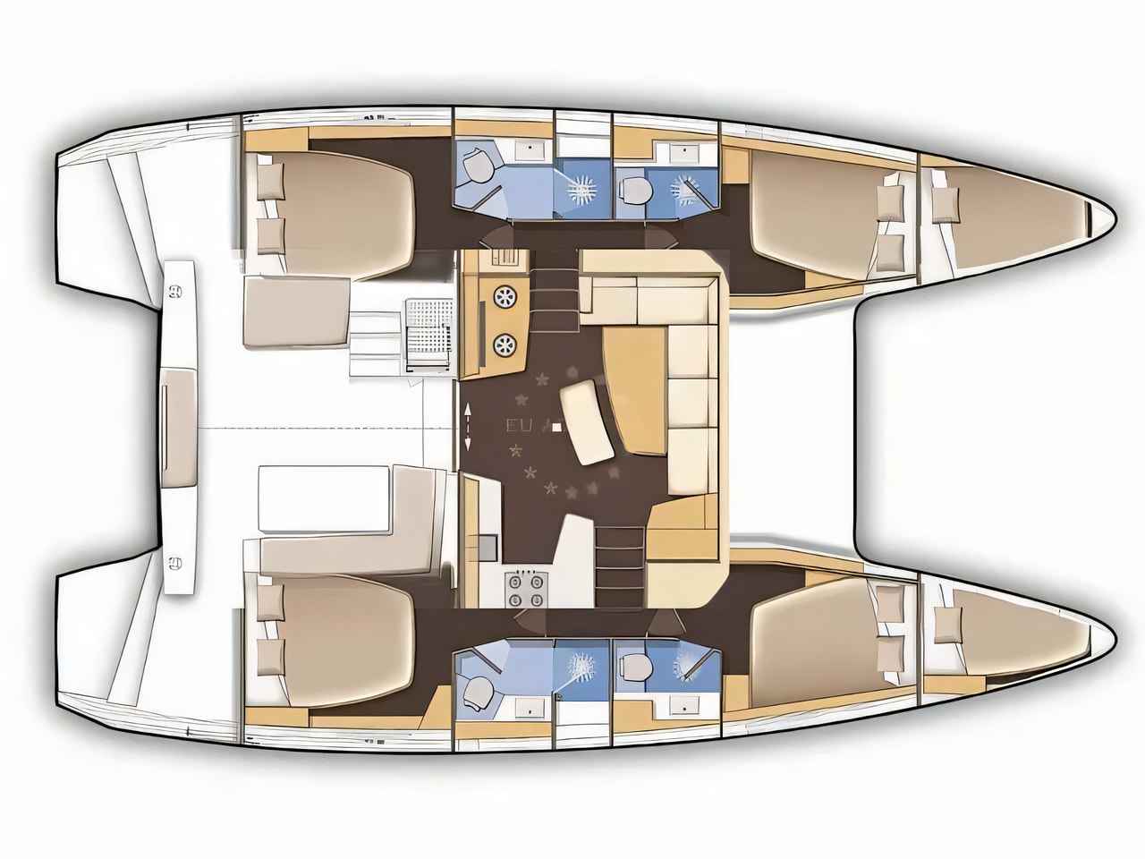 Interior of Lagoon 42 Fly catamaran with 4 cabins Croatia yacht charter