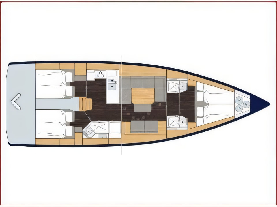 Layout of Bavaria C45 Style sail boat with 4 cabins Croatia yacht charter