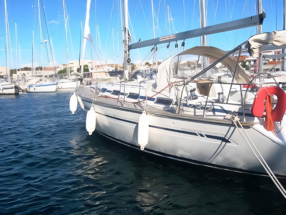 Exterior overview of Bavaria 44 sail boat for charter from Vodice ACI Marina in the Sibenik sailing area Croatia