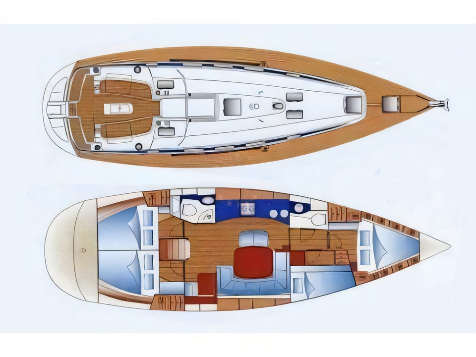 Layout of Bavaria 44 sail boat with 4 cabins Croatia yacht charter