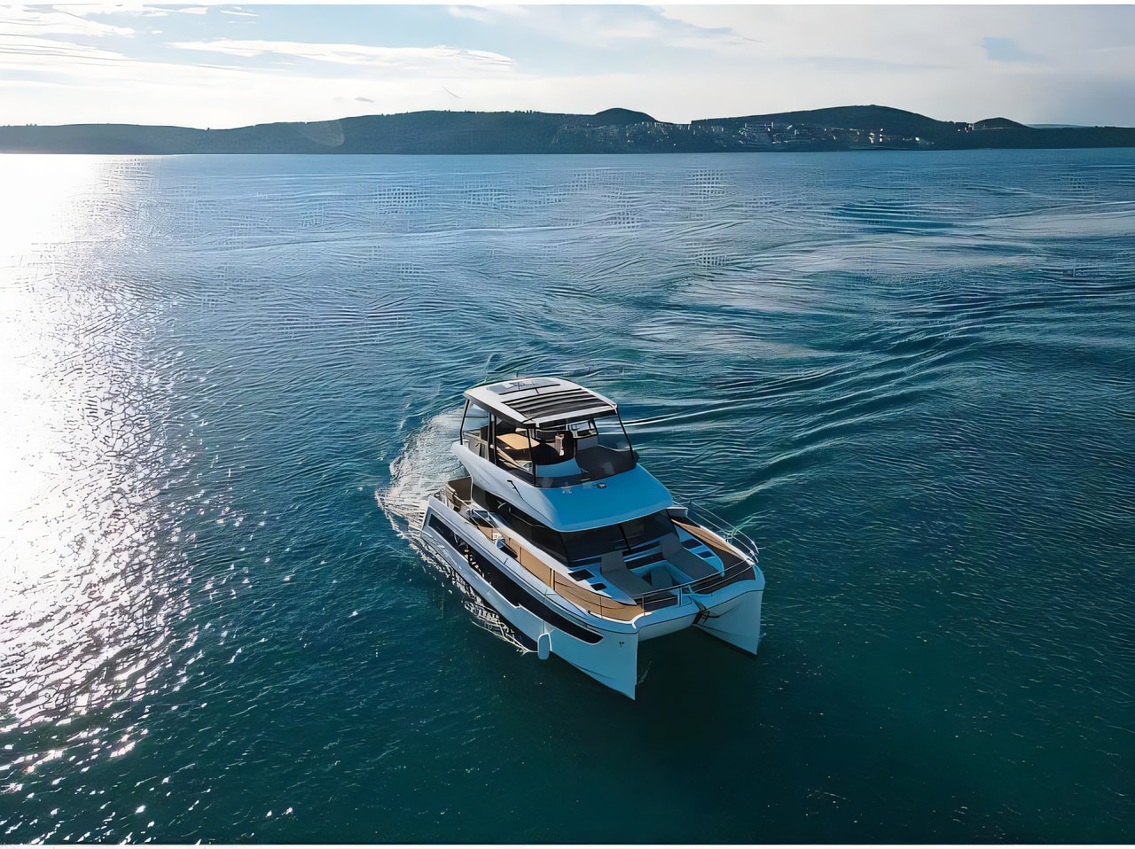 Exterior overview of MY5 power catamaran for charter from Seget Donji Marina Baotic in the Split sailing area Croatia