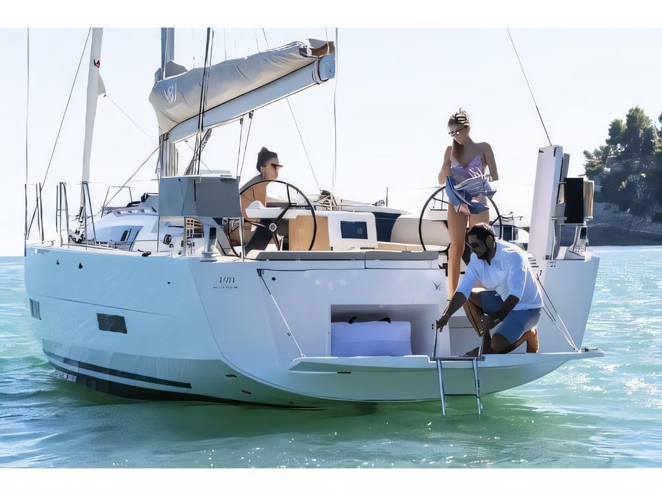 Exterior overview of Dufour 390 Grand Large sail boat for charter from Biograd Kornati in the Zadar sailing area Croatia