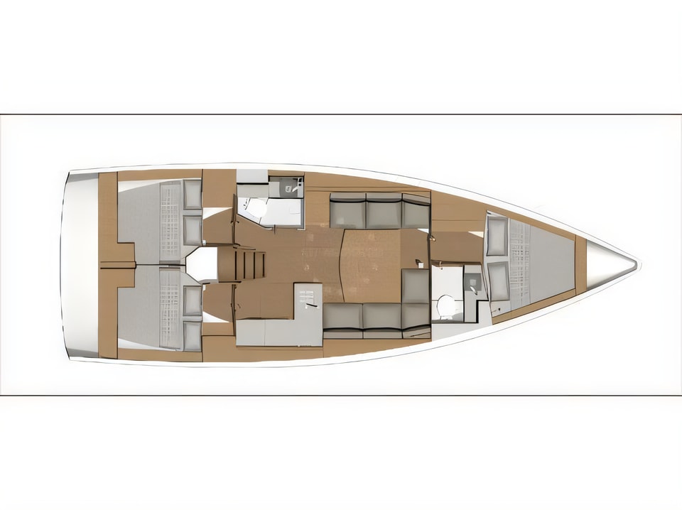 Layout of Dufour 390 Grand Large sail boat with 3 cabins Croatia yacht charter