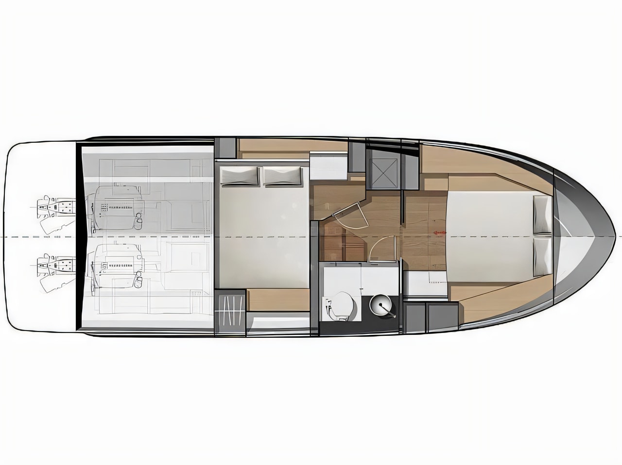 Interior of Jeanneau NC 33 motor boat with 2 cabins Croatia yacht charter