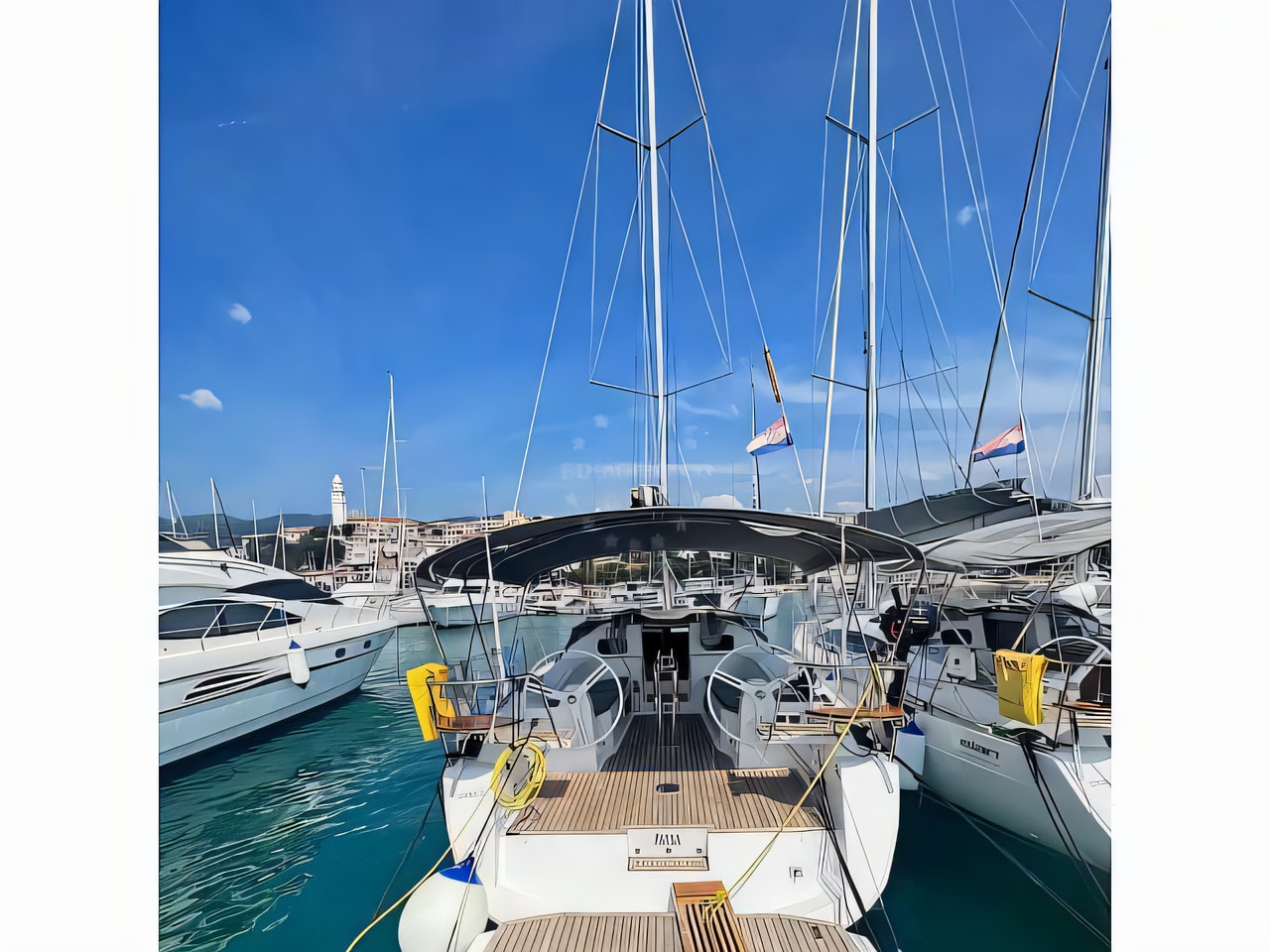 Exterior overview of Elan 40 Impression sail boat for charter from Vinodolski Novi Marina in the Istria / Kvarner sailing area Croatia