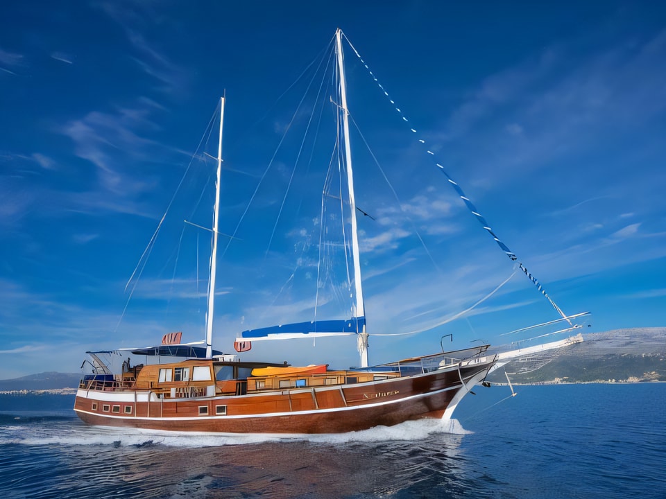 Exterior overview of Gulet gulet or cruiser for charter from Stobrec Port in the Split sailing area Croatia