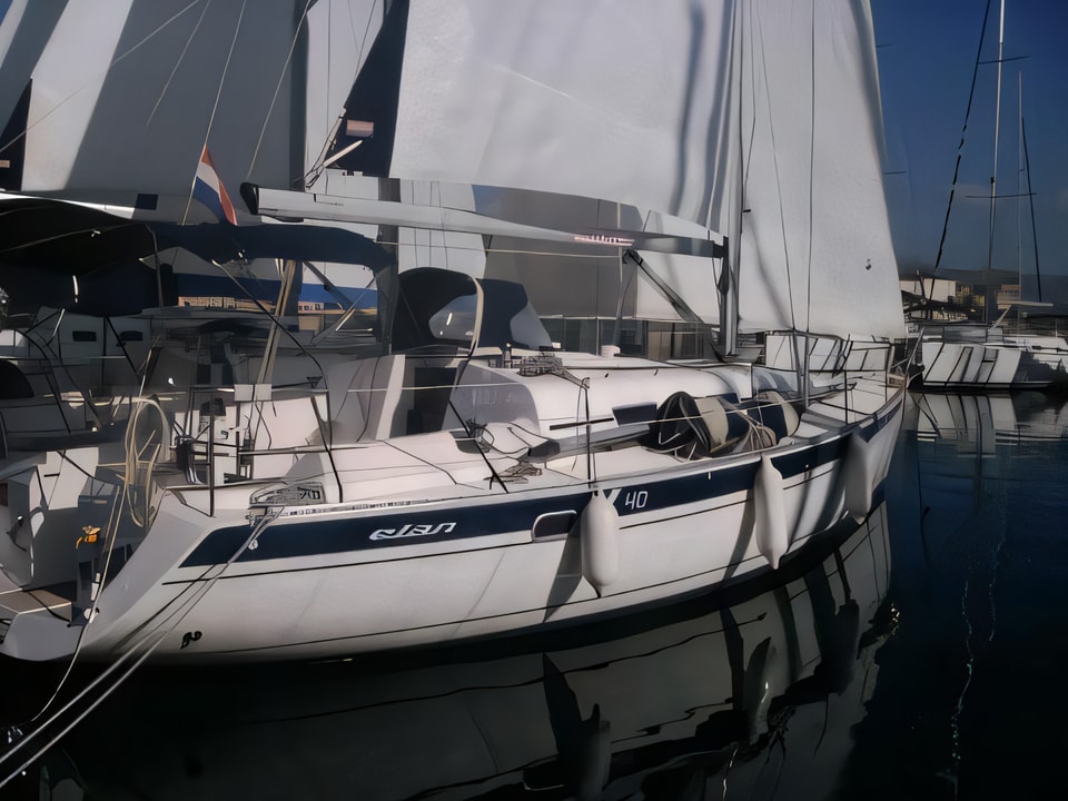 Exterior overview of Elan 40 sail boat for charter from Vodice ACI Marina in the Sibenik sailing area Croatia