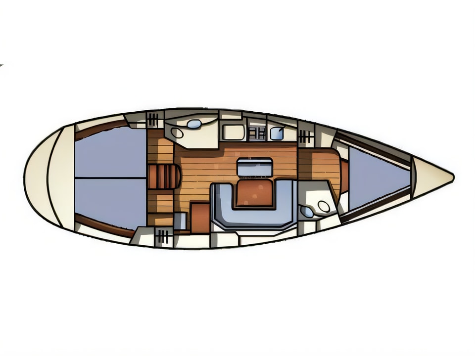 Layout of Elan 40 sail boat with 3 cabins Croatia yacht charter