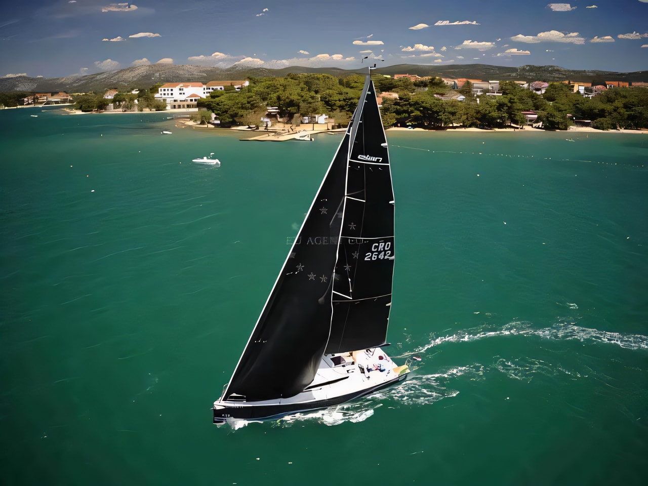Exterior overview of Elan E4 Performance sail boat for charter from Pirovac in the Sibenik sailing area Croatia
