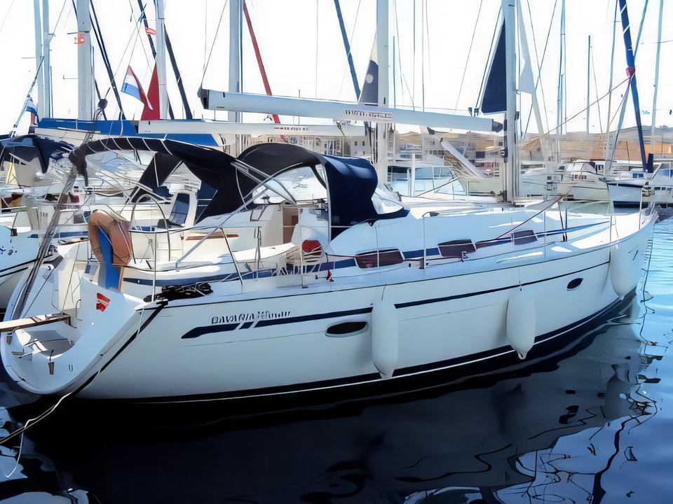 Exterior overview of Bavaria 39 Cruiser sail boat for charter from Vodice ACI Marina in the Sibenik sailing area Croatia