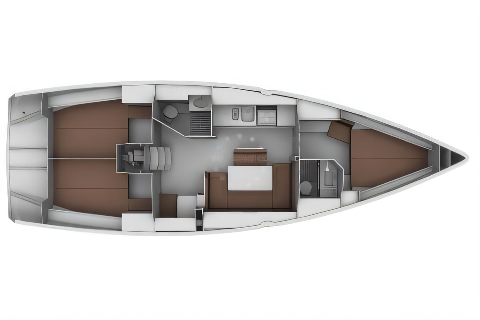 Layout of Bavaria 40 BT '13 sail boat with 3 cabins Croatia yacht charter