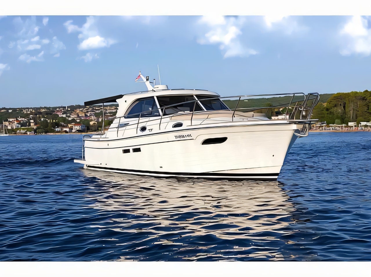 Exterior overview of Adriana 36 motor boat for charter from Vinodolski Novi Marina in the Istria / Kvarner sailing area Croatia