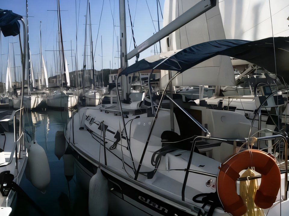 Exterior overview of Elan 36 sail boat for charter from Vodice ACI Marina in the Sibenik sailing area Croatia